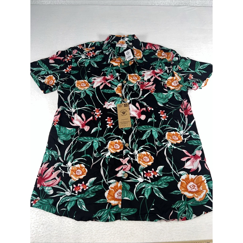 Urban Shores Floral Button Down Mens Large Black NWT DP4504MW Tropical Surf Club